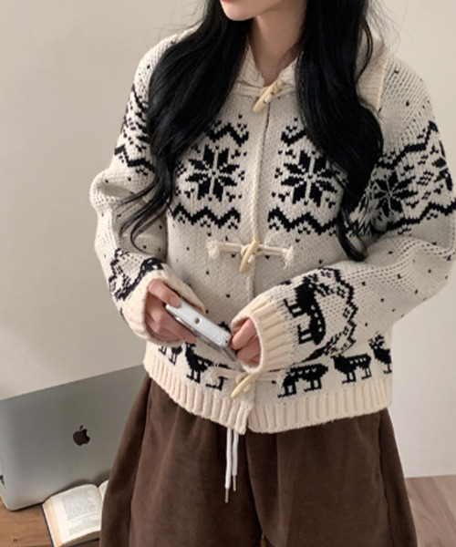 ニット セーター ノルディック柄 トグルボタン ニットカーディガン