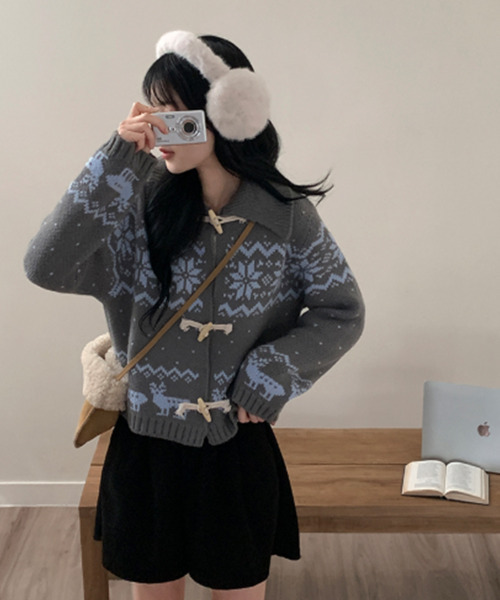 美品♪ ロンハーマン デザインボタン ノルディック柄 コットンニットカーディガン ノルディック柄カーディガン | CARA O CRUZ (Women)/キャラ・オ