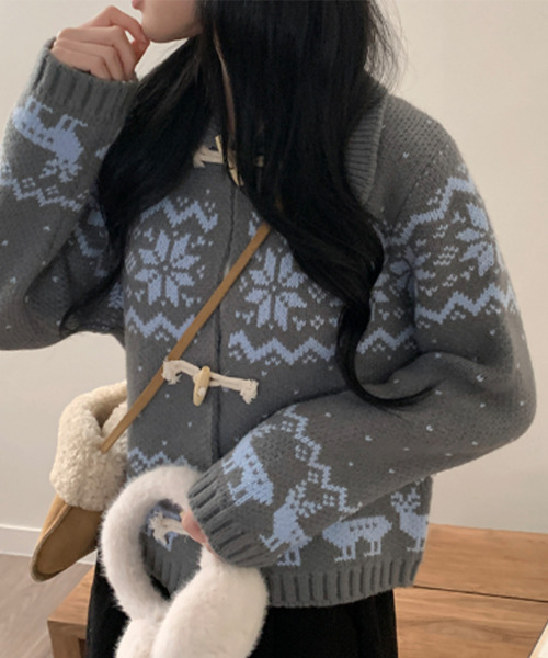ニット セーター ノルディック柄 トグルボタン ニットカーディガン