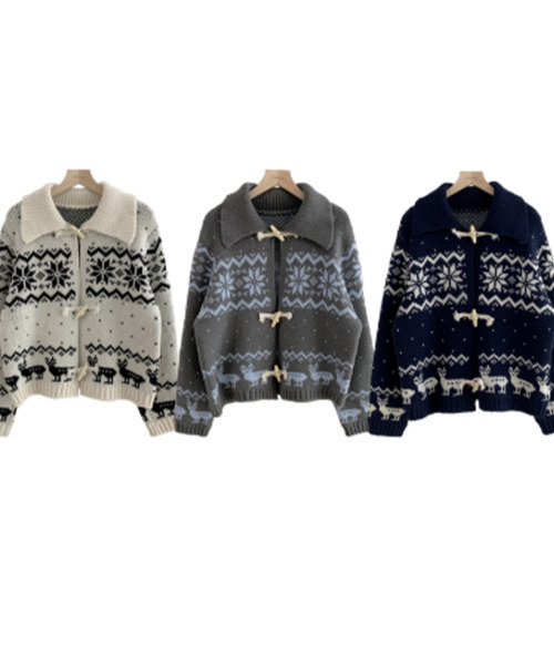 ニット セーター ノルディック柄 トグルボタン ニットカーディガン