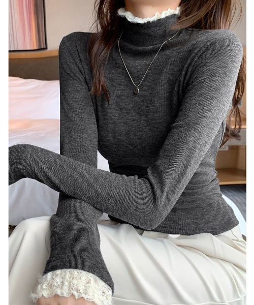 miniministore（ミニミニストア） tシャツ レースフリル付きハイネック