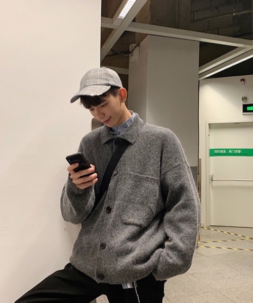 「B.R.U」 ニットカーディガン FREE グレー メンズ_画像5