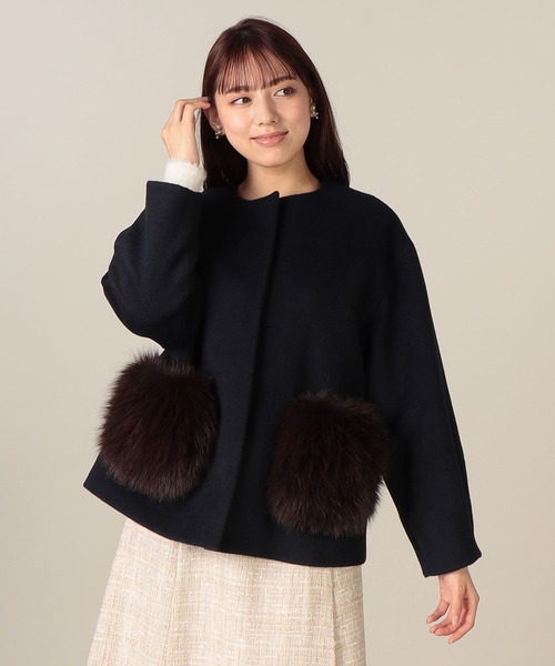 「LAISSE PASSE」 ノーカラージャケット MEDIUM ネイビー レディース