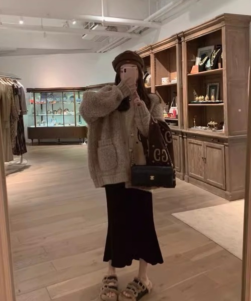 「SHEENA」 ニットカーディガン M ベージュ レディース_画像4