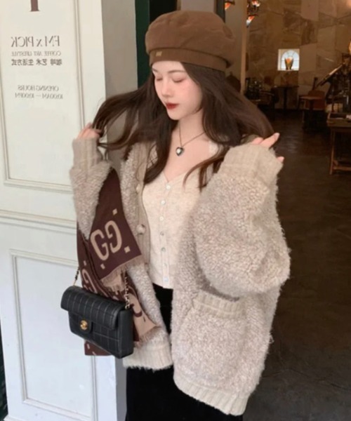 「SHEENA」 ニットカーディガン M ベージュ レディース_画像8