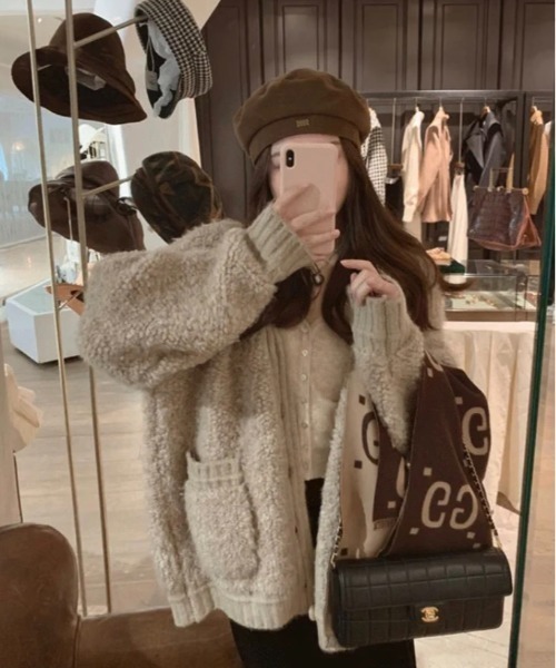 「SHEENA」 ニットカーディガン M ベージュ レディース_画像9