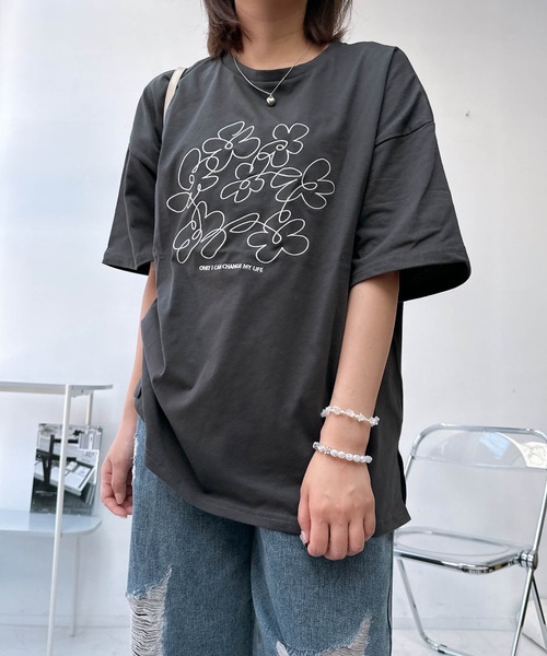 AS KNOW AS（アズノゥアズ） tシャツ 半袖 アートフラワー半袖Tシャツ