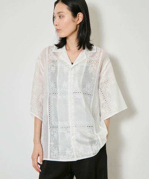 CLANEブラウス CLANE（クラネ） ブラウス シャツ 半袖 EMBROIDERY LACE BOX SHIRTS