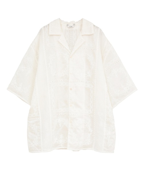 CLANE（クラネ） ブラウス シャツ 半袖 EMBROIDERY LACE BOX SHIRTS
