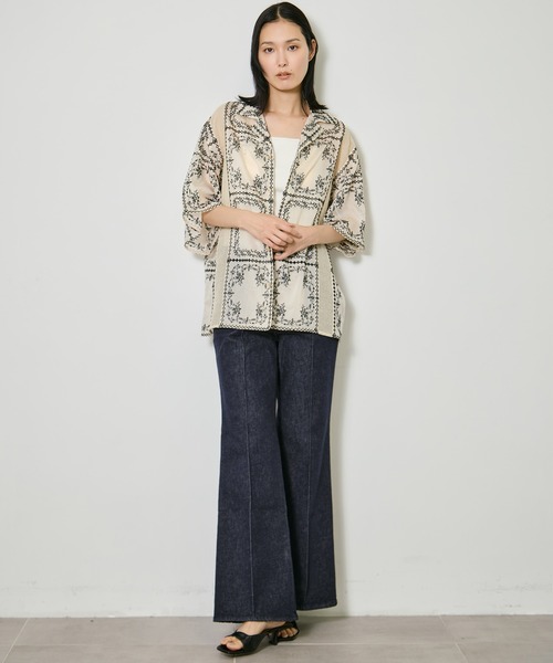 CLANE（クラネ） ブラウス シャツ 半袖 EMBROIDERY LACE BOX SHIRTS