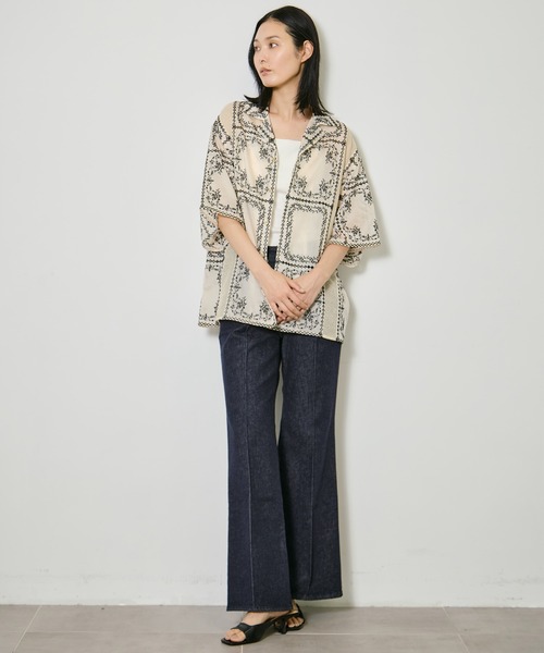 CLANE（クラネ） ブラウス シャツ 半袖 EMBROIDERY LACE BOX SHIRTS