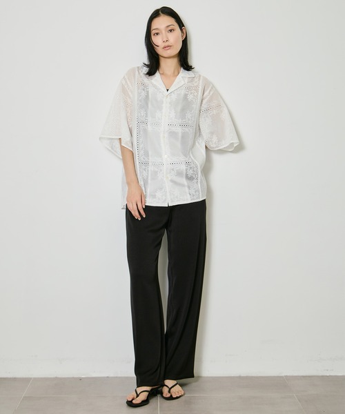 CLANE（クラネ） ブラウス シャツ 半袖 EMBROIDERY LACE BOX SHIRTS