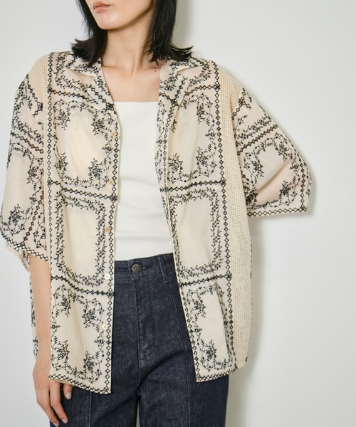 CLANE（クラネ） ブラウス シャツ 半袖 EMBROIDERY LACE BOX SHIRTS
