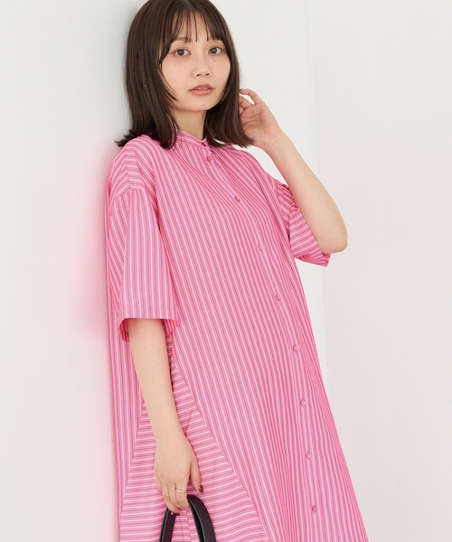 LAVEANGE（ラビアンジェ） シャツワンピース ストライプ切替バンド