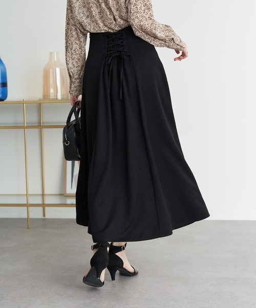 メール便なら送料無料 スカート レースアップフレアスカート