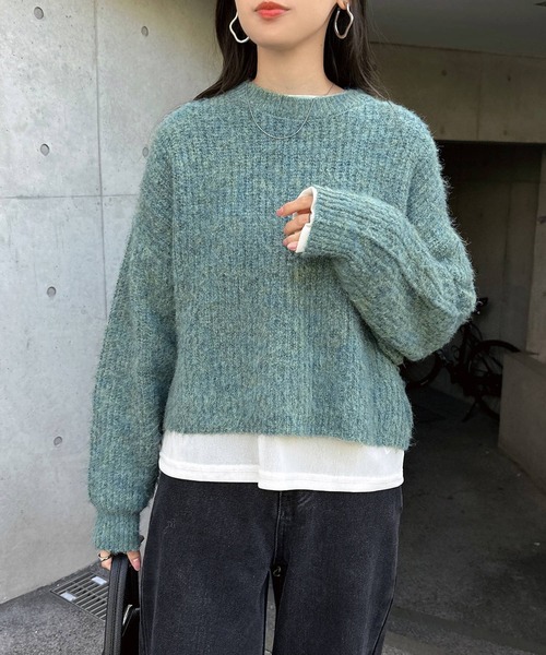 andme ニット セーター 「新色追加」ショート丈ミックスカラー長袖