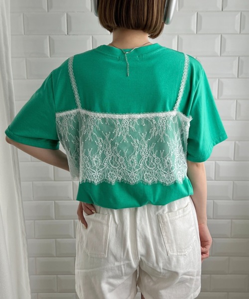 SOLLON. tシャツ レースキャミレイヤードロゴTシャツ レディース