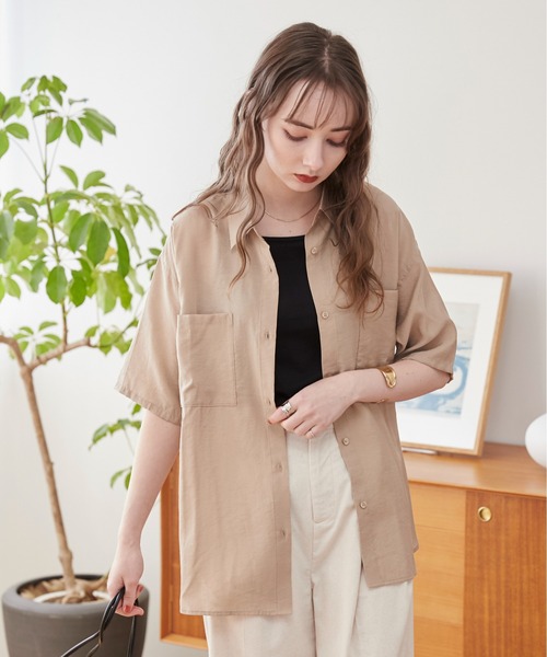 ANGIE ブラウス シャツ 夏 半袖 半袖 シアー シャツ レディース