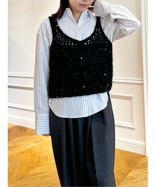 allureville（アルアバイル） ベスト ジレ スパンコールモヘヤキャミ