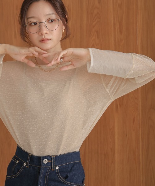 TAN SPARKLED TEE ラメシアーカットソー