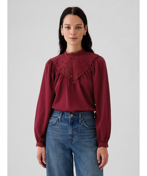 GAP ブラウス シャツ アイレット刺しゅうトップス レディース