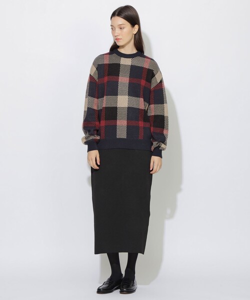 *未使用に近い*　ビッグスケールクレストブリッジチェックプルオーバーニット クレストブリッジチェックスポンディングニットプルオーバー