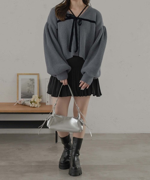 Ambre Neige（アンブルネージュ） カーディガン ベロアリボンニット