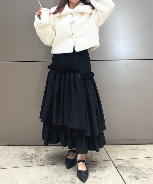 apres jour コート アウター リボンビジューフェイクファー