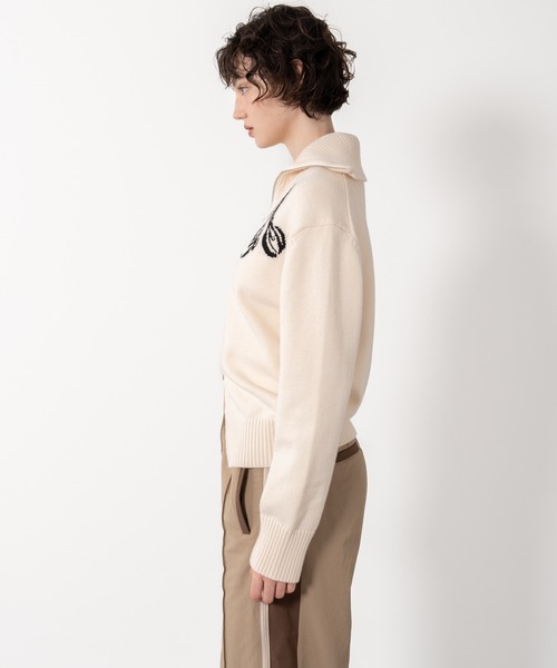ニット セーター 「ELOOPS」ハイネックフラワー柄ジャガード