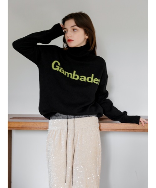 ニット セーター lettered high neck knit レディース