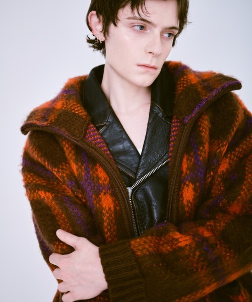 Camphor wood セーター ニット brushed check drivers knit jacket