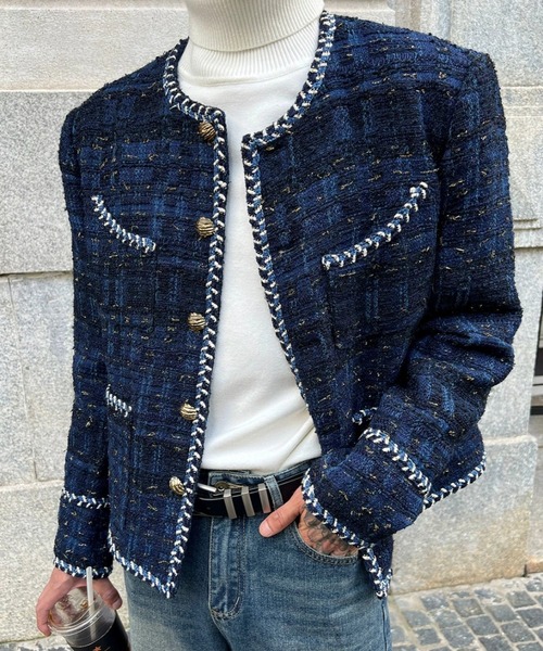 Otte ジャケット ノーカラージャケット ラグジュアリーブルーツイード