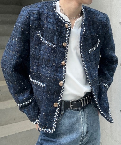 Otte ジャケット ノーカラージャケット ラグジュアリーブルーツイード