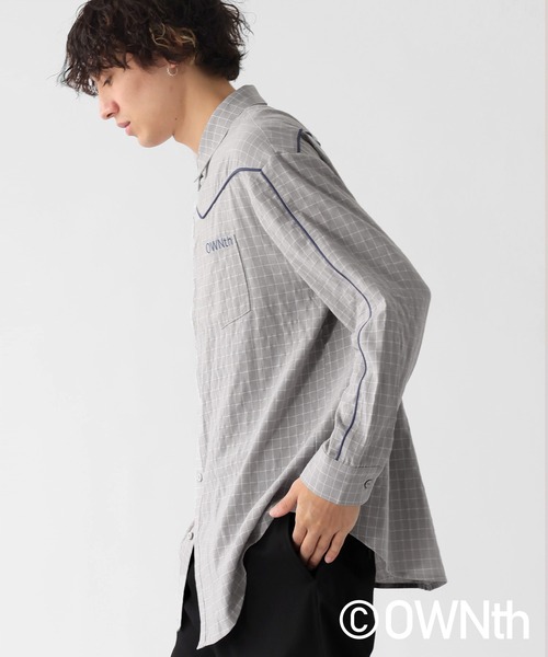 ブラウス シャツ パイピングデザインチェック柄シャツ レディース メンズ OWNth ブラウス シャツ パイピングデザインチェック柄シャツ