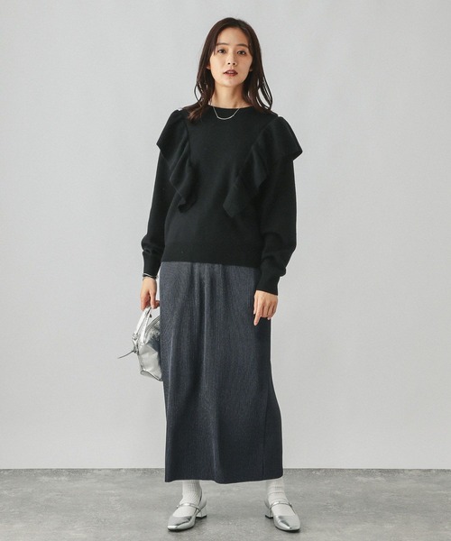 美品☆ルルウィルビー フリリースリーブ プルオーバー ニットフリル袖 洗える 黒 LOULOU WILLOUGHBY（ルルウィルビー）の「【LOULOU WILLOUGHBY