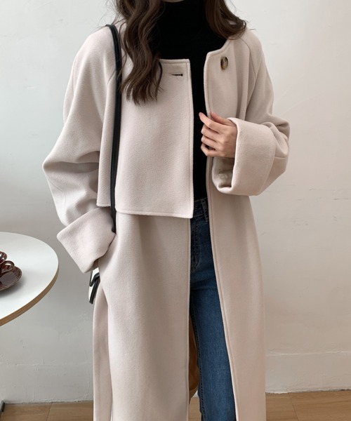 「ECLIN」 ノーカラーコート FREE ブラック レディース_画像6