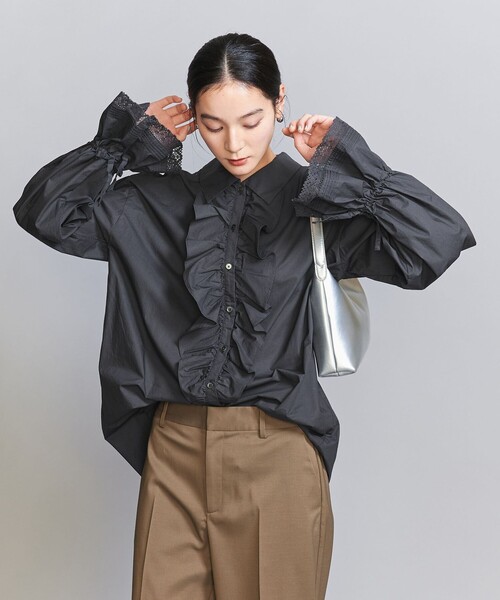 ブラウス シャツ コットン フリル レーススリーブ シャツ レディース BEAUTY＆YOUTH UNITED ARROWS ブラウス シャツ コットン フリル