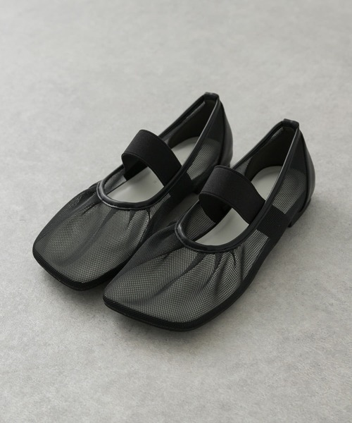 極美品 ペリーコ メッシュオープントゥパンプス フラットシューズ 36.5 黒 SENSE OF PLACE by URBAN RESEARCH パンプス オブリークトゥメッシュ