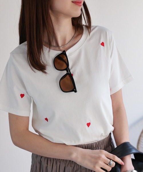 sakishimatokyo tシャツ 半袖 ハート刺繍Tシャツ レディース
