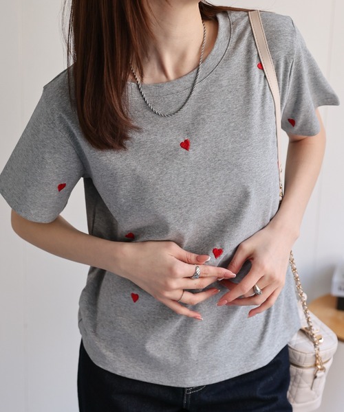 sakishimatokyo tシャツ 半袖 ハート刺繍Tシャツ レディース