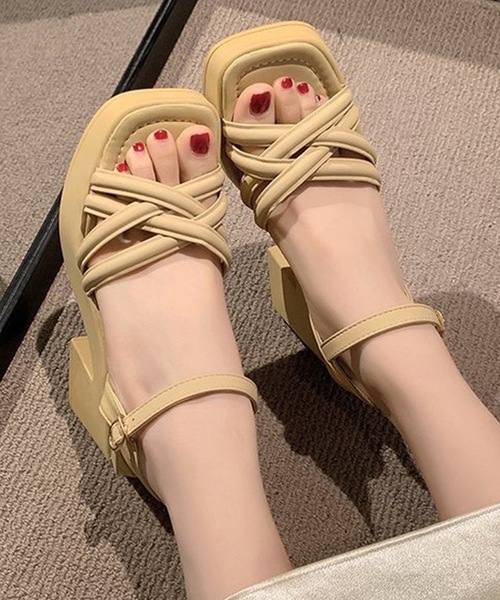 Lace Ladies サンダル レザー調 クロス ストラップ