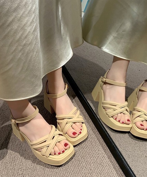 Lace Ladies サンダル レザー調 クロス ストラップ