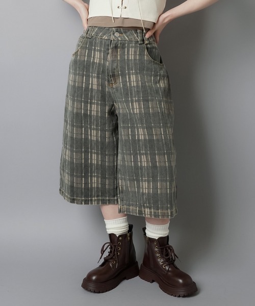 SPINNS パンツ チェック柄ハーフパンツ レディース : ZOZOTOWN