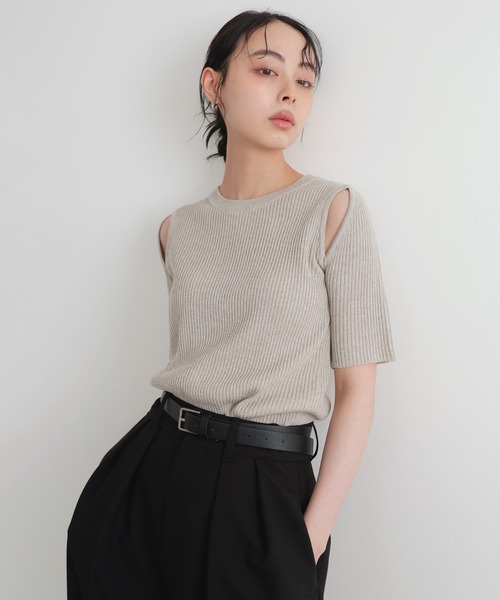 【cygne 】明日まで特別SALE数回着用ワンショルダーオープンニット cygne 】SALE数回着用ワンショルダーオープンニット elle