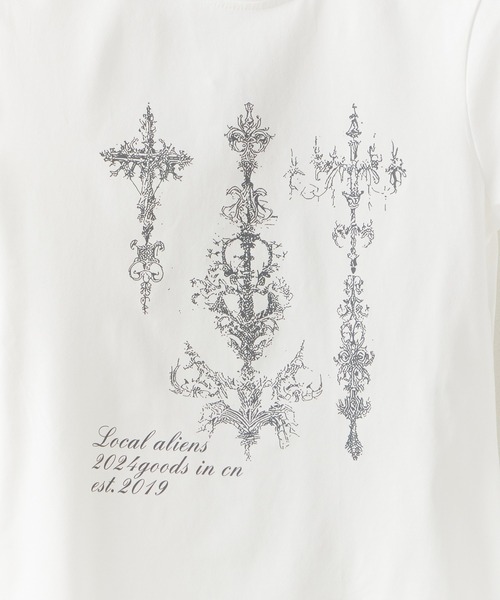 【希少】Ozz Croce 茶 プリント 長袖シャツ 十字架 ベルト y2k Y2Kファッション メッセージプリントクロップド長袖Tシャツ