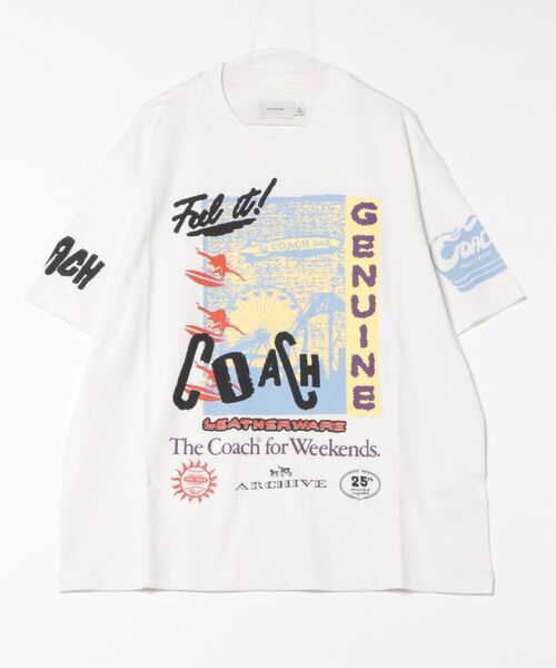 COACH コーチ レディース Sサイズ Tシャツ COACH tシャツ シグネチャー リンガー Tシャツ レディース