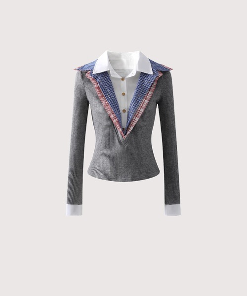 tシャツ Stitching Shirt Layer Knit Top レディース