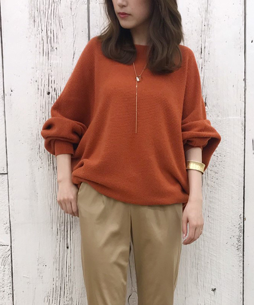 「LOUNGEDRESS」 ドルマンスリーブニット FREE オレンジ レディース_画像3
