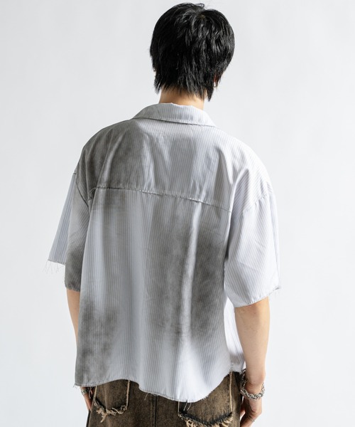 PLAN To シャツ 半袖 Vintage Design Cutoff Stripe Shirts