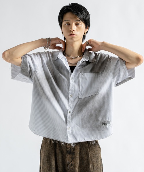 PLAN To シャツ Vintage Design Cutoff Stripe Shirts - ヴィンテージ